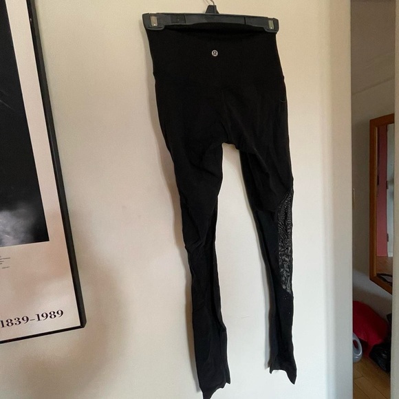 Lululemon black high waisted leggings with mesh cutouts - Picture 2 of 4
